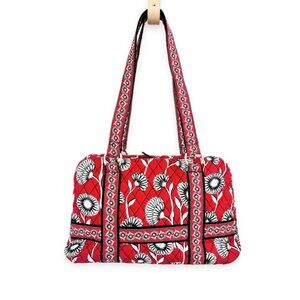 NEW Vera Bradley Deco Daisy Quilted Zip Tote Red Floral Houndstooth Lining NWOT